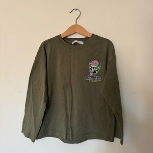Zara Green Long Sleeve Tee with Graphic